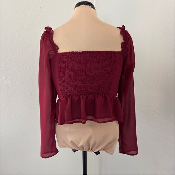VIGOSS Ruffle Chiffon Top in Cherry Size Medium NEW - Picture 8 of 15